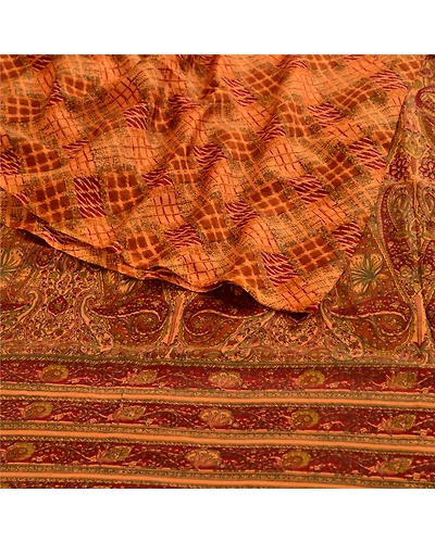 Sanskriti Vintage Orange Sarees Pure Georgette Silk Printed Sari Craft Fabric, PRG-3678-Orange-Printed Floral Design-Pure Georgette Silk-16