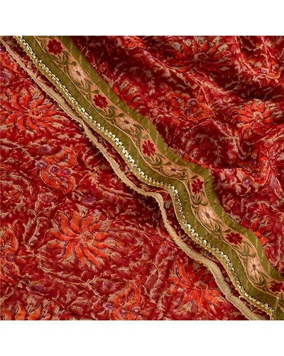Sanskriti Vintage Red Sarees Pure Georgette Silk Printed 5 Yd Sari Craft Fabric, PRG-3717-Dark Red-Printed Floral Design-Pure Georgette Silk-10
