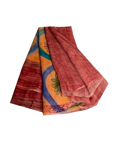 Sanskriti Vintage Dark Red Sarees Printed Pure Georgette Silk Sari Craft Fabric, PRG-3815-Dark Red-Printed Floral Design-Pure Georgette Silk-11