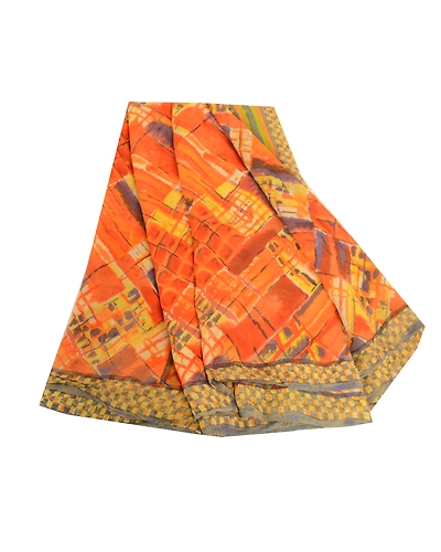 Sanskriti Vintage Indian Orange Sarees Pure Georgette Silk Printed Sari Fabric, PRG-3857-Orange-Printed Floral Design-Pure Georgette Silk-11