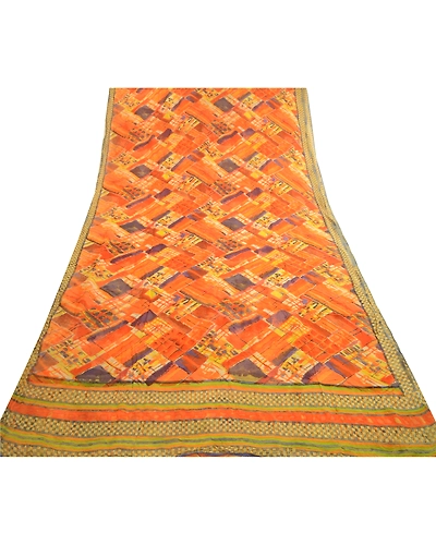 Sanskriti Vintage Indian Orange Sarees Pure Georgette Silk Printed Sari Fabric, PRG-3857-Orange-Printed Floral Design-Pure Georgette Silk-17