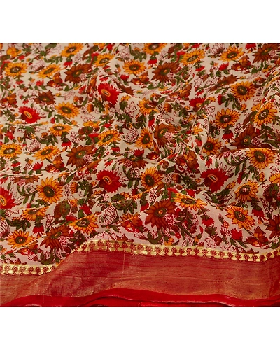Sanskriti Vintage Dark Red Sarees Blend Georgette Printed Sari Craft Fabric, PRG-3915-Dark Red-Printed Floral Design-Blend Georgette-11