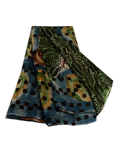 Sanskriti Vintage Green Sarees Pure Georgette Silk Iprinted Sari Craft Fabric, PRG-3990-Green-Printed Floral Design-Pure Georgette Silk-11