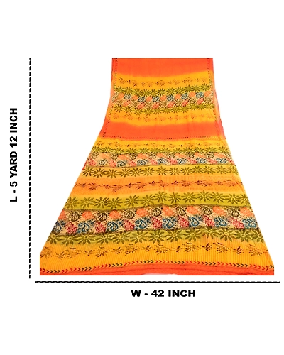 Sanskriti Vintage Yellow Sarees Pure Georgette Silk Printed Sari Craft Fabric, PRG-4062-Yellow-Printed Floral Design-Pure Georgette Silk-12