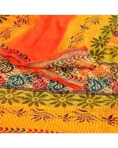 Sanskriti Vintage Yellow Sarees Pure Georgette Silk Printed Sari Craft Fabric, PRG-4062-Yellow-Printed Floral Design-Pure Georgette Silk-18