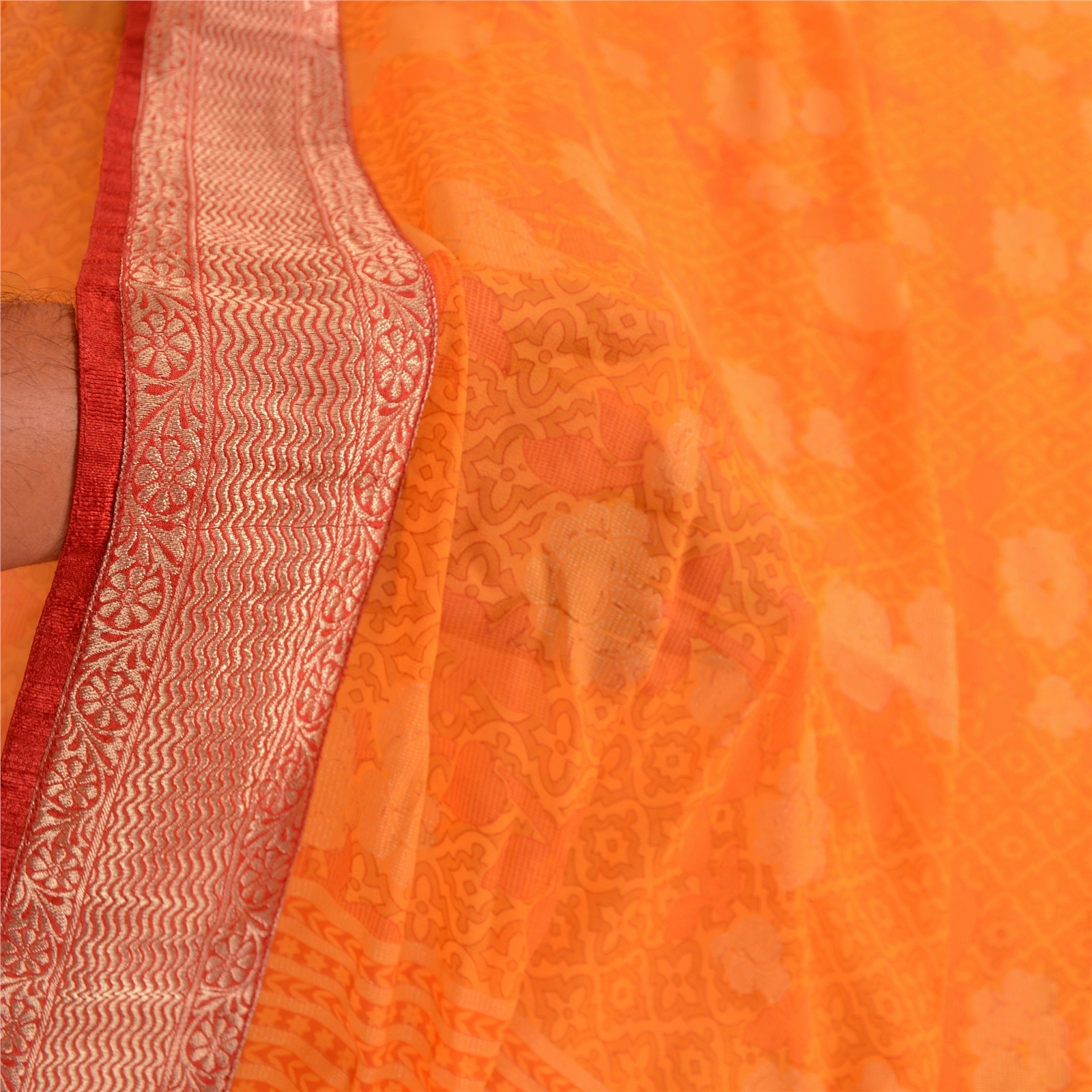 Sanskriti Vintage Orange Indian Sarees Georgette Printed Sari Soft Craft Fabric, PRG-4090-Orange-Printed Floral Design-Poly Georgette-13