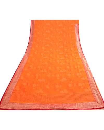 Sanskriti Vintage Orange Indian Sarees Georgette Printed Sari Soft Craft Fabric, PRG-4090-Orange-Printed Floral Design-Poly Georgette-17