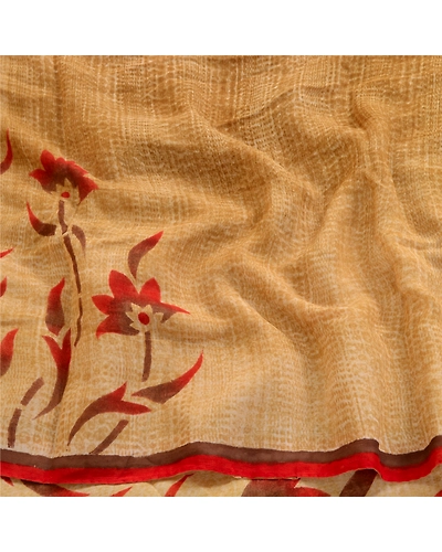 Sanskriti Vintage Brown Sarees Pure Georgette Silk Printed Sari 5Yd Craft Fabric, PRG-4121-Brown-Printed Floral Design-Pure Georgette Silk-15