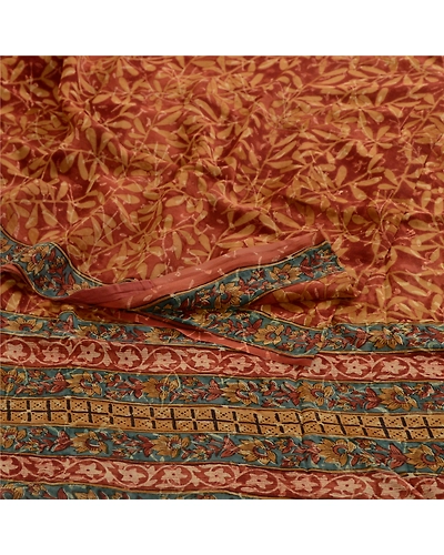 Sanskriti Vintage Sarees Brown Pure Georgette Silk Printed Sari 5Yd Craft Fabric, PRG-4158-Brown-Printed Floral Design-Pure Georgette Silk-18