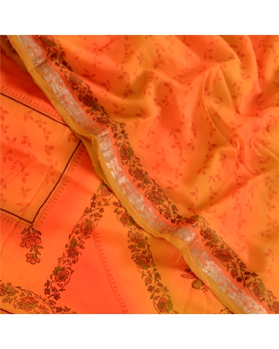 Sanskriti Vintage Orange Sarees Pure Georgette Silk Printed Sari Craft Fabric, PRG-4166-Orange-Printed Floral Design-Pure Georgette Silk-10