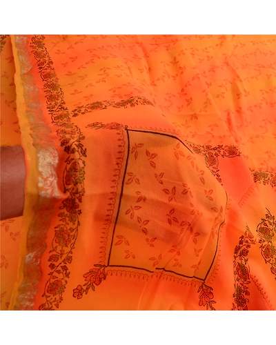 Sanskriti Vintage Orange Sarees Pure Georgette Silk Printed Sari Craft Fabric, PRG-4166-Orange-Printed Floral Design-Pure Georgette Silk-13