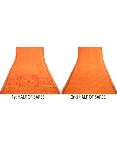 Sanskriti Vintage Orange Sarees Pure Georgette Silk Printed Sari Craft Fabric, PRG-4166-Orange-Printed Floral Design-Pure Georgette Silk-14