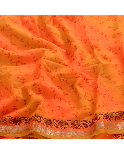 Sanskriti Vintage Orange Sarees Pure Georgette Silk Printed Sari Craft Fabric, PRG-4166-Orange-Printed Floral Design-Pure Georgette Silk-15
