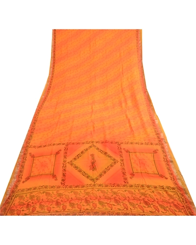 Sanskriti Vintage Orange Sarees Pure Georgette Silk Printed Sari Craft Fabric, PRG-4166-Orange-Printed Floral Design-Pure Georgette Silk-17