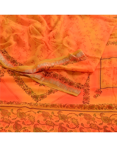 Sanskriti Vintage Orange Sarees Pure Georgette Silk Printed Sari Craft Fabric, PRG-4166-Orange-Printed Floral Design-Pure Georgette Silk-18