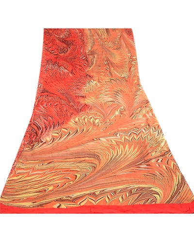 Sanskriti Vintage Indian Orange Sarees Blend Georgette Printed Sari Craft Fabric, PRG-4245-Orange-Printed Floral Design-Blend Georgette-17
