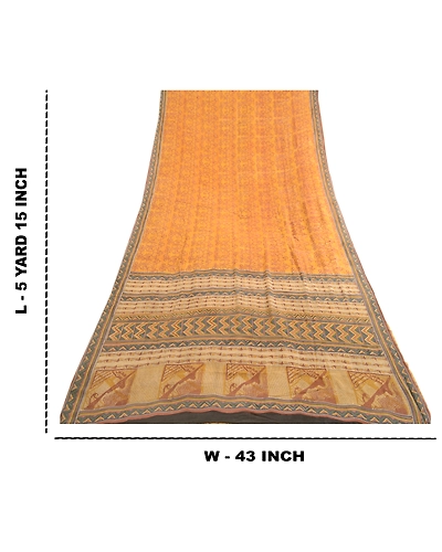 Sanskriti Vintage Sarees Yellow Sewing Fabric Pure Georgette Silk Printed Sari, PRG-4286-Yellow-Printed Floral Design-Pure Georgette Silk-12