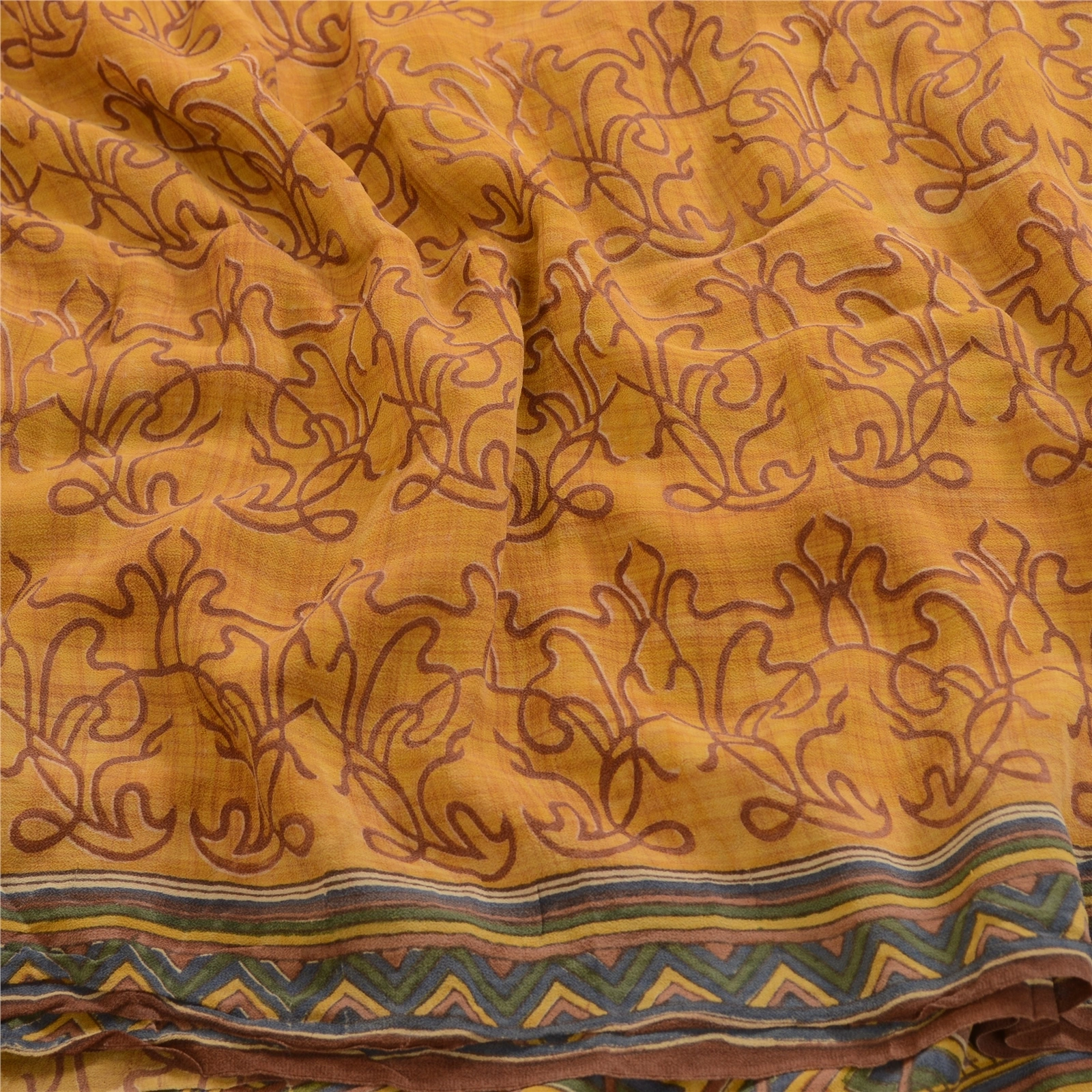 Sanskriti Vintage Sarees Yellow Sewing Fabric Pure Georgette Silk Printed Sari, PRG-4286-Yellow-Printed Floral Design-Pure Georgette Silk-15