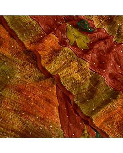 Sanskriti Vintage Green Sarees Hand Beaded Pure Georgette Silk Print Sari Fabric, PRG-4288-Green-Printed Floral Design-Pure Georgette Silk-10