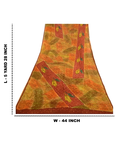 Sanskriti Vintage Green Sarees Hand Beaded Pure Georgette Silk Print Sari Fabric, PRG-4288-Green-Printed Floral Design-Pure Georgette Silk-12