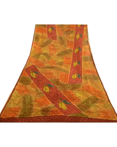 Sanskriti Vintage Green Sarees Hand Beaded Pure Georgette Silk Print Sari Fabric, PRG-4288-Green-Printed Floral Design-Pure Georgette Silk-17