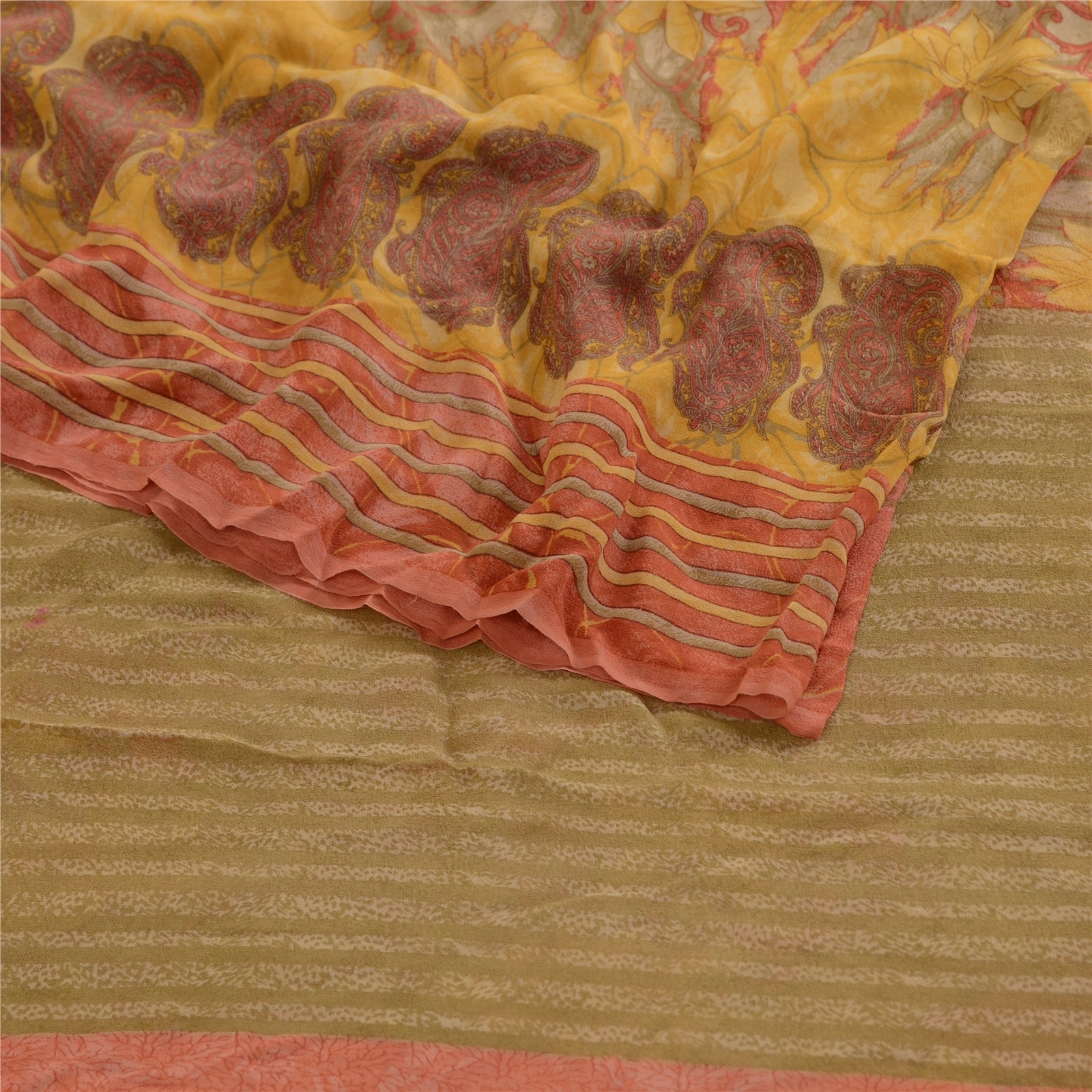 Sanskriti Vintage Peach Sarees Pure Georgette Silk Printed Sari 5Yd Craft Fabric, PRG-4290-Peach-Printed Floral Design-Pure Georgette Silk-18