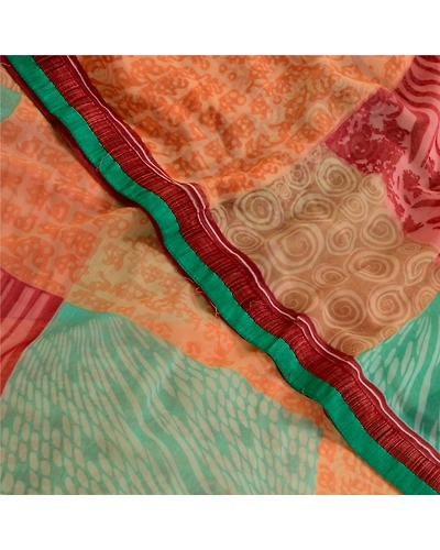 Sanskriti Vintage Sari Indian Multi Indian Georgette Printed Sarees Craft Fabric, PRG-4293-Multi-Printed Floral Design-Poly Georgette-10