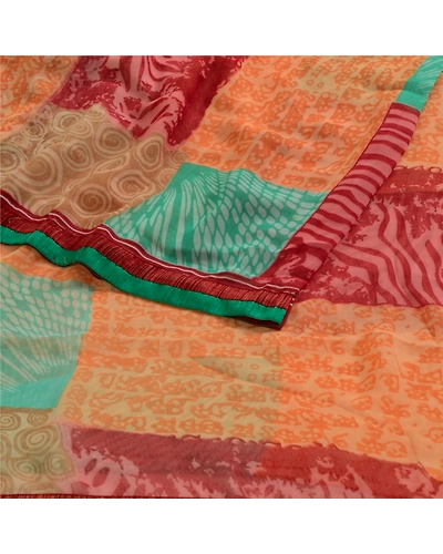 Sanskriti Vintage Sari Indian Multi Indian Georgette Printed Sarees Craft Fabric, PRG-4293-Multi-Printed Floral Design-Poly Georgette-16