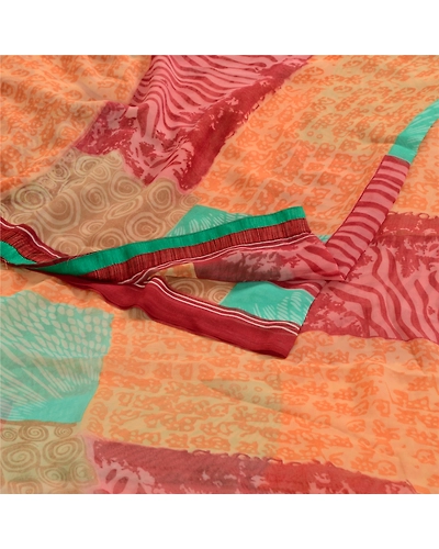Sanskriti Vintage Sari Indian Multi Indian Georgette Printed Sarees Craft Fabric, PRG-4293-Multi-Printed Floral Design-Poly Georgette-18