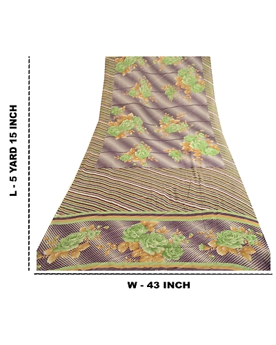 Sanskriti Vintage Purple Indian Sari Printed Georgette Sarees Soft Craft Fabric, PRG-4301-Purple-Printed Floral Design-Poly Georgette-12