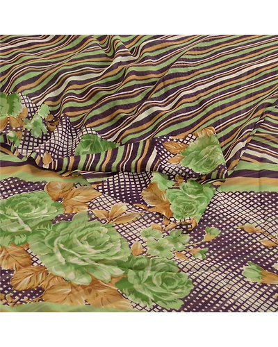 Sanskriti Vintage Purple Indian Sari Printed Georgette Sarees Soft Craft Fabric, PRG-4301-Purple-Printed Floral Design-Poly Georgette-18