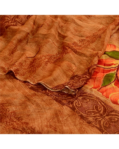 Sanskriti Vintage Brown Sari Pure Georgette Silk Printed Sarees Craft Fabric, PRG-4307-Brown-Printed Floral Design-Pure Georgette Silk-16