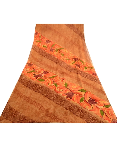 Sanskriti Vintage Brown Sari Pure Georgette Silk Printed Sarees Craft Fabric, PRG-4307-Brown-Printed Floral Design-Pure Georgette Silk-17