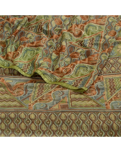 Sanskriti Vintage Multi Sarees Zari Border Printed Chiffon Sari Craft Fabric, PRG-4471-Multi-Printed Floral Design-Poly Chiffon-16