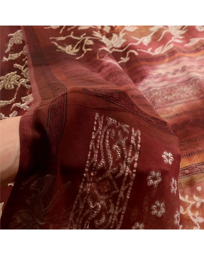 Sanskriti Vintage Sarees Brown 100% Pure Georgette Silk Woven Sari Craft Fabric, PRG-4490-Multi-Printed Paisley Design-Pure Georgette Silk-13