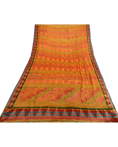 Sanskriti Vintage Indian Saffron Sarees Print Blend Georgette Sari Craft Fabric, PRG-4516-Saffron-Printed Floral Design-Blend Georgette-17