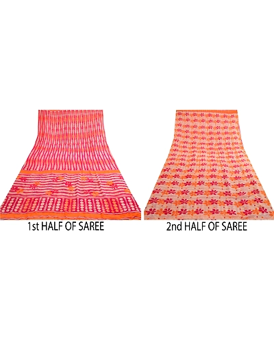 Sanskriti Vintage Pink From India Sarees Georgette Printed Sari 5Yd Craft Fabric, PRG-4528-Pink-Printed Floral Design-Poly Georgette-14
