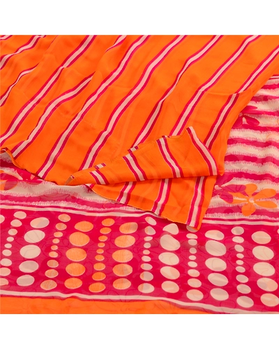 Sanskriti Vintage Pink From India Sarees Georgette Printed Sari 5Yd Craft Fabric, PRG-4528-Pink-Printed Floral Design-Poly Georgette-18