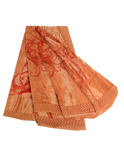 Sanskriti Vintage Brown Sarees Pure Georgette Silk Printed Sari 5Yd Craft Fabric, PRG-4541-Brown-Printed Floral Design-Pure Georgette Silk-11