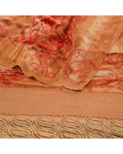 Sanskriti Vintage Brown Sarees Pure Georgette Silk Printed Sari 5Yd Craft Fabric, PRG-4541-Brown-Printed Floral Design-Pure Georgette Silk-16
