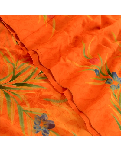 Sanskriti Vintage Orange Sarees Pure Georgette Silk Printed Sari Craft Fabric, PRG-4548-Orange-Printed Floral Design-Pure Georgette Silk-10