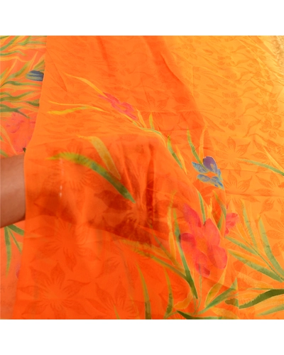 Sanskriti Vintage Orange Sarees Pure Georgette Silk Printed Sari Craft Fabric, PRG-4548-Orange-Printed Floral Design-Pure Georgette Silk-13