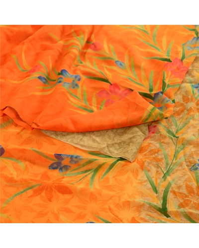 Sanskriti Vintage Orange Sarees Pure Georgette Silk Printed Sari Craft Fabric, PRG-4548-Orange-Printed Floral Design-Pure Georgette Silk-18
