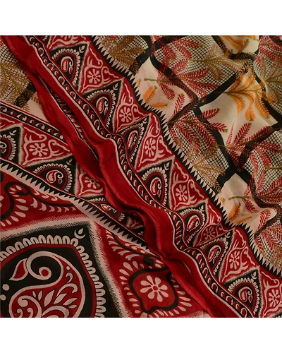 Sanskriti Vintage Dark Red Sarees Pure Georgette Silk Printed Sari Craft Fabric, PRG-4591-Dark Red-Printed Floral Design-Pure Georgette Silk-10