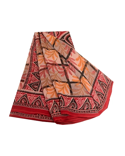 Sanskriti Vintage Dark Red Sarees Pure Georgette Silk Printed Sari Craft Fabric, PRG-4591-Dark Red-Printed Floral Design-Pure Georgette Silk-11