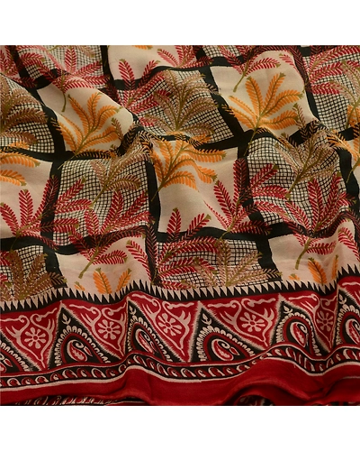 Sanskriti Vintage Dark Red Sarees Pure Georgette Silk Printed Sari Craft Fabric, PRG-4591-Dark Red-Printed Floral Design-Pure Georgette Silk-15
