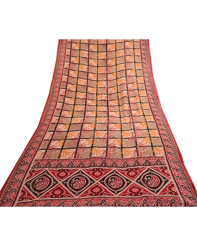 Sanskriti Vintage Dark Red Sarees Pure Georgette Silk Printed Sari Craft Fabric, PRG-4591-Dark Red-Printed Floral Design-Pure Georgette Silk-17