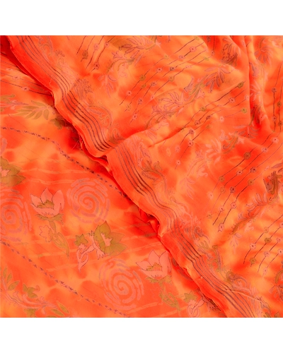 Sanskriti Vintage Leheria Sarees Pure Georgette Silk Printed Sari Craft Fabric, PRG-4650-Orange-Printed Floral Design-Pure Georgette Silk-10