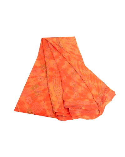 Sanskriti Vintage Leheria Sarees Pure Georgette Silk Printed Sari Craft Fabric, PRG-4650-Orange-Printed Floral Design-Pure Georgette Silk-11