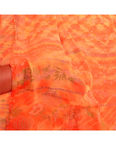 Sanskriti Vintage Leheria Sarees Pure Georgette Silk Printed Sari Craft Fabric, PRG-4650-Orange-Printed Floral Design-Pure Georgette Silk-13